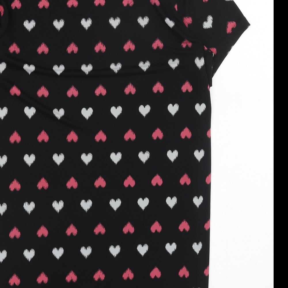 NEXT Womens Black Geometric Polyester T-Shirt Dress Size 14 Round Neck Zip - Heart Pattern