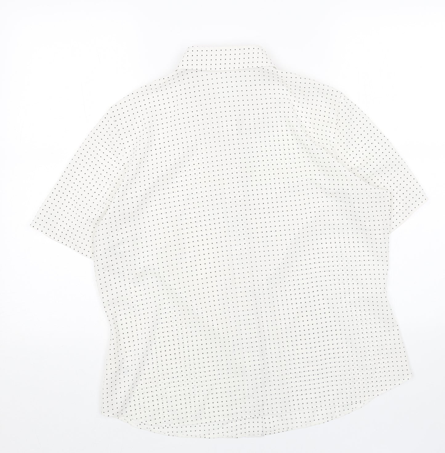 Marks and Spencer Womens White Polka Dot Polyester Basic Button-Up Size 16 Collared