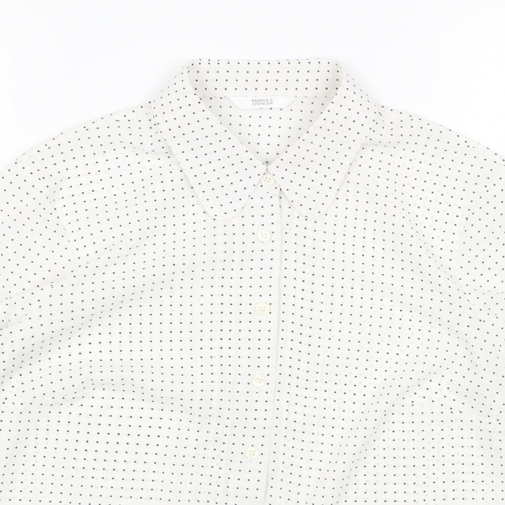 Marks and Spencer Womens White Polka Dot Polyester Basic Button-Up Size 16 Collared
