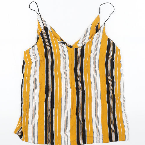 New Look Womens Yellow Striped Viscose Basic Tank Size 14 V-Neck