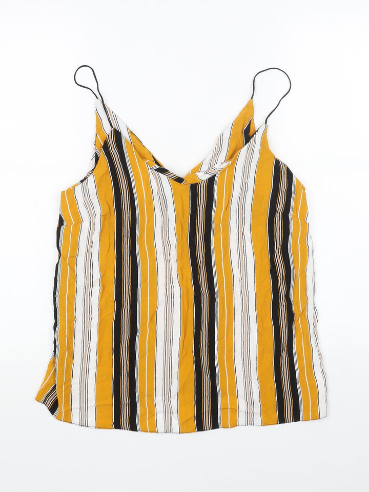 New Look Womens Yellow Striped Viscose Basic Tank Size 14 V-Neck
