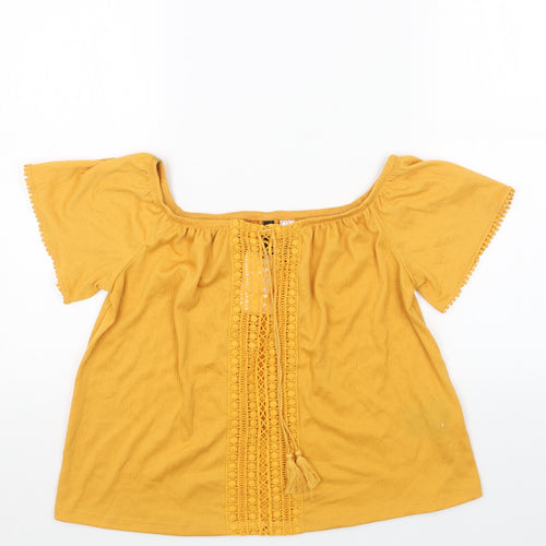 H&M Womens Yellow Polyester Basic Blouse Size M Off the Shoulder