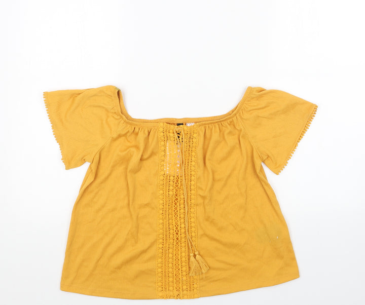 H&M Womens Yellow Polyester Basic Blouse Size M Off the Shoulder