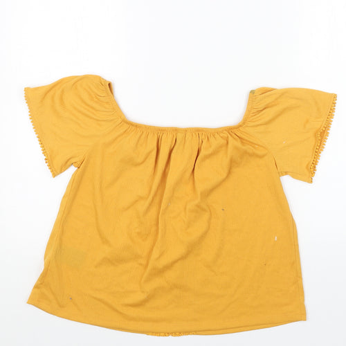 H&M Womens Yellow Polyester Basic Blouse Size M Off the Shoulder