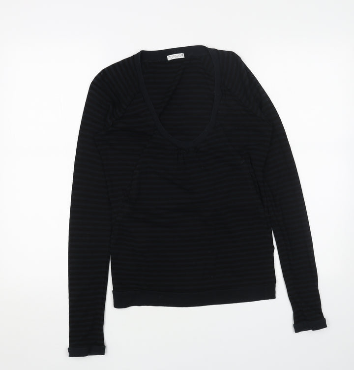 Topshop Womens Black Striped Cotton Basic T-Shirt Size 8 Round Neck