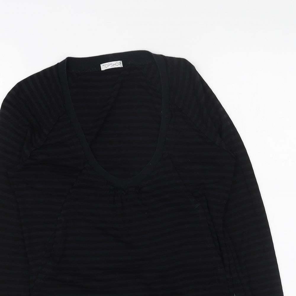 Topshop Womens Black Striped Cotton Basic T-Shirt Size 8 Round Neck