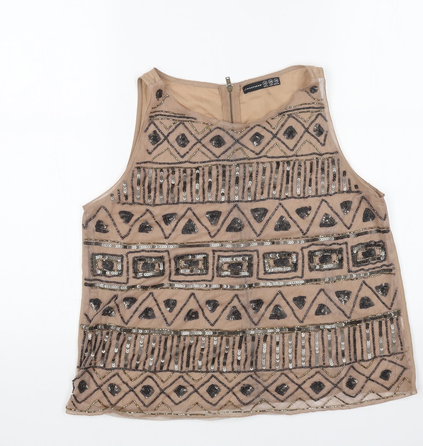 Primark Womens Brown Geometric Polyester Basic Tank Size 12 Round Neck