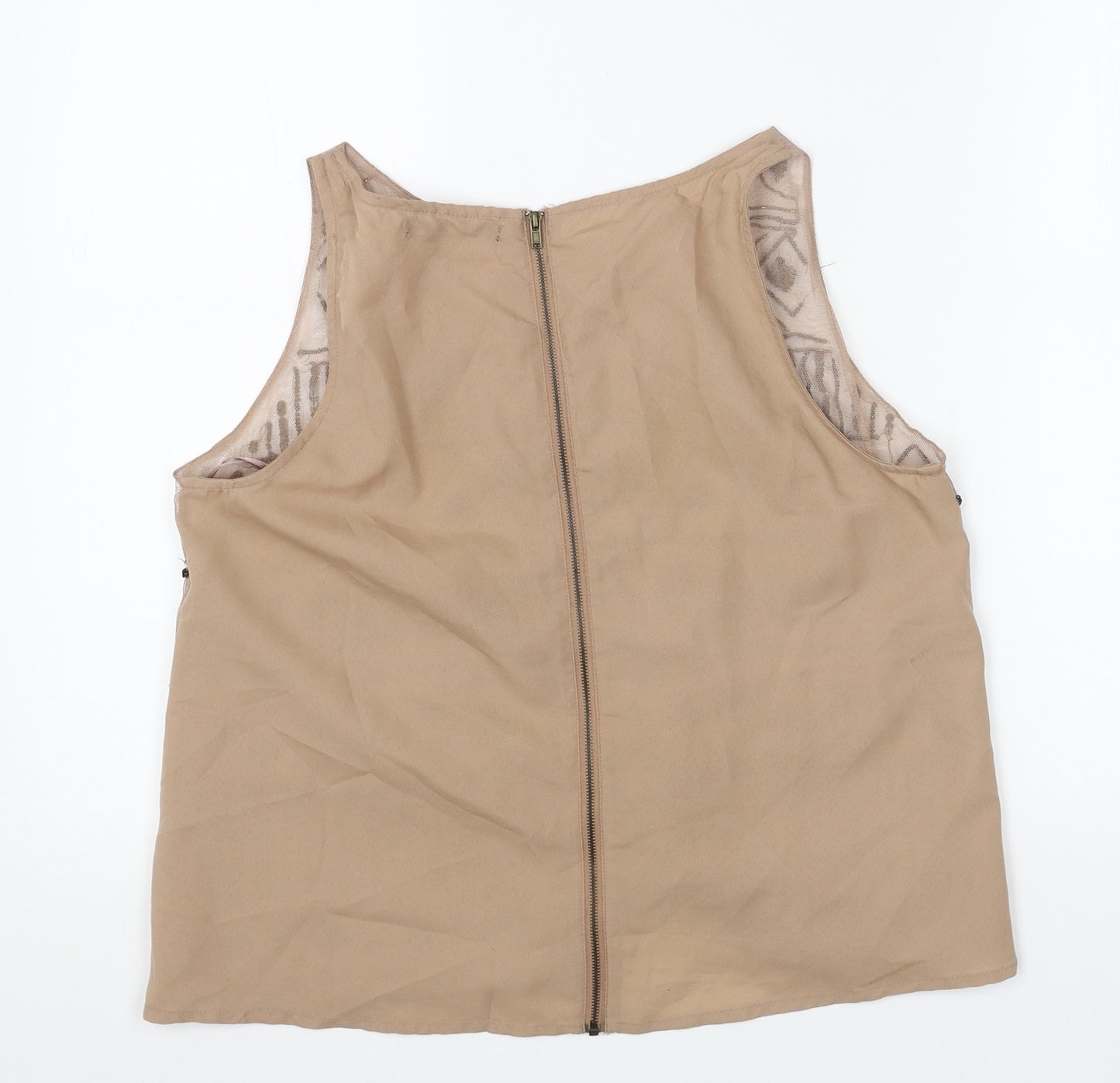Primark Womens Brown Geometric Polyester Basic Tank Size 12 Round Neck
