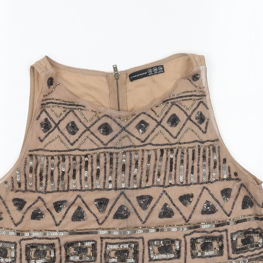 Primark Womens Brown Geometric Polyester Basic Tank Size 12 Round Neck