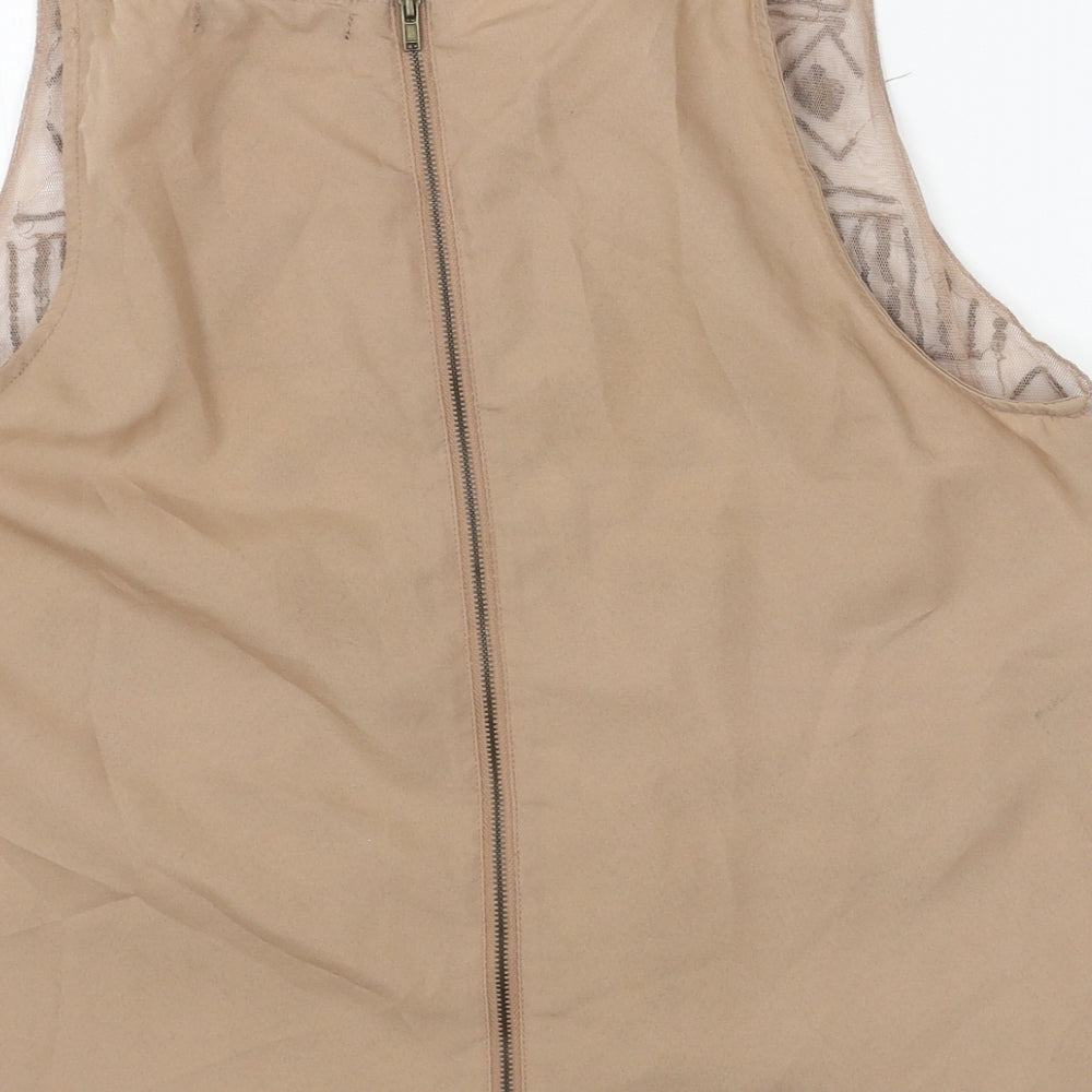 Primark Womens Brown Geometric Polyester Basic Tank Size 12 Round Neck