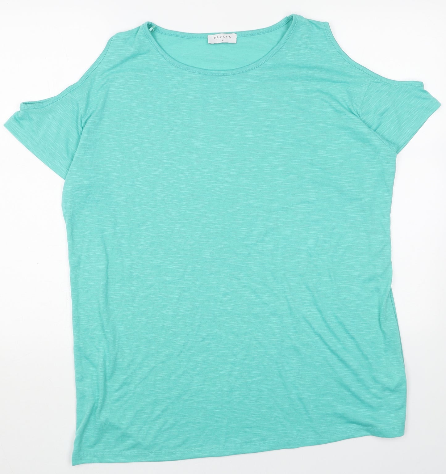 Papaya Womens Green Polyester Basic T-Shirt Size L Boat Neck - Cold Shoulder
