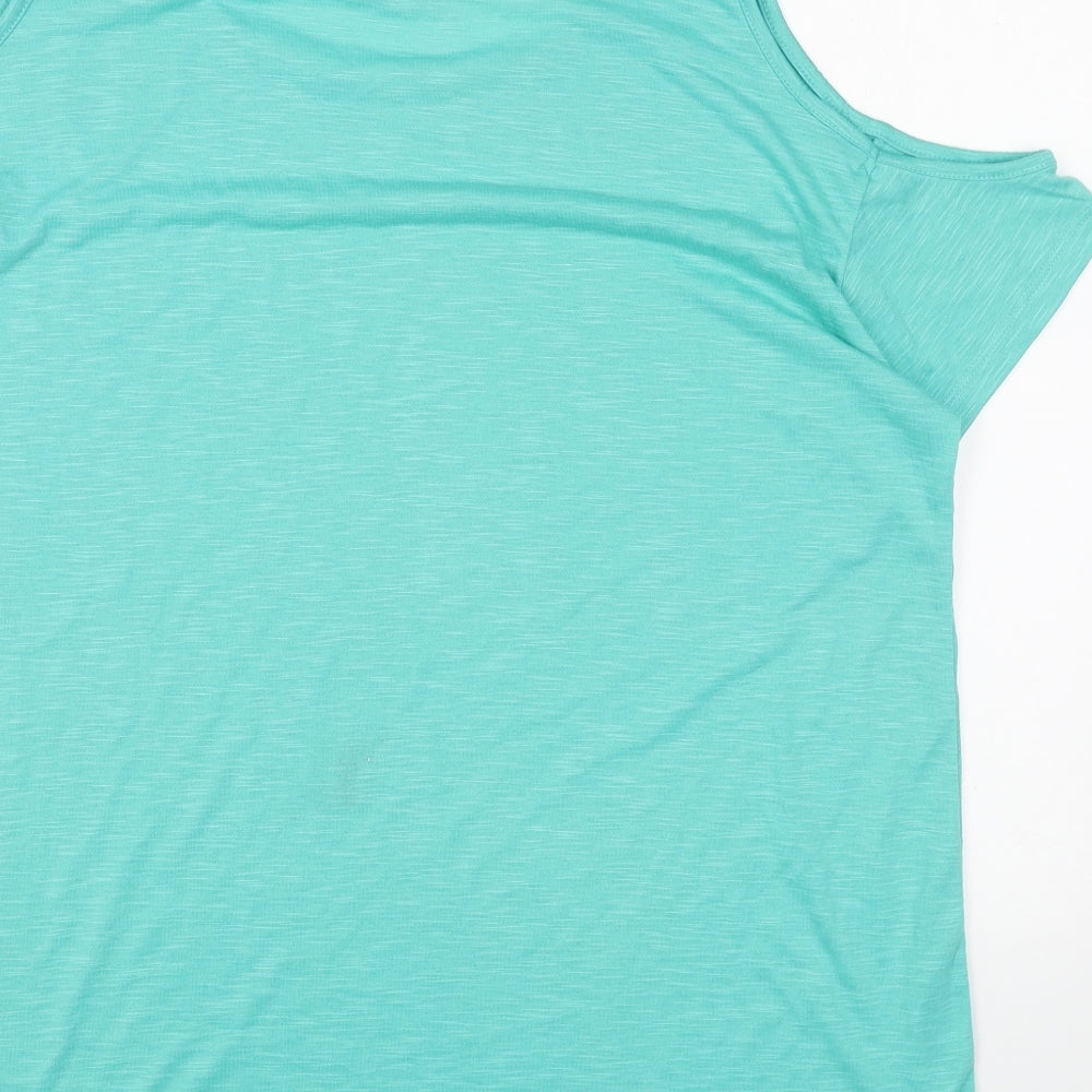 Papaya Womens Green Polyester Basic T-Shirt Size L Boat Neck - Cold Shoulder