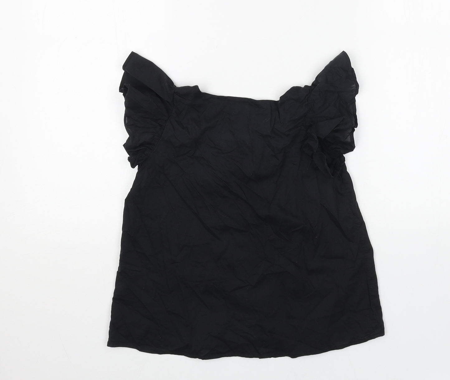 H&M Girls Black Cotton Basic Blouse Size 9-10 Years Boat Neck Button