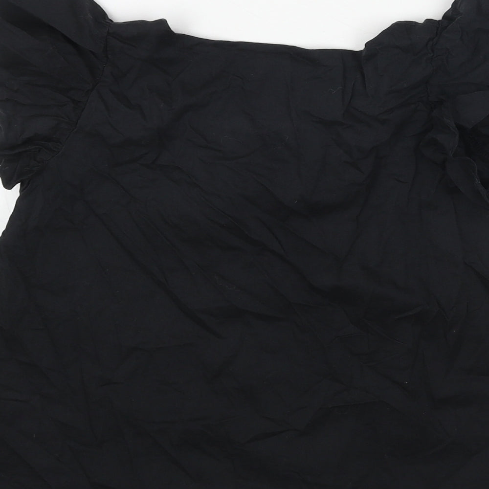 H&M Girls Black Cotton Basic Blouse Size 9-10 Years Boat Neck Button