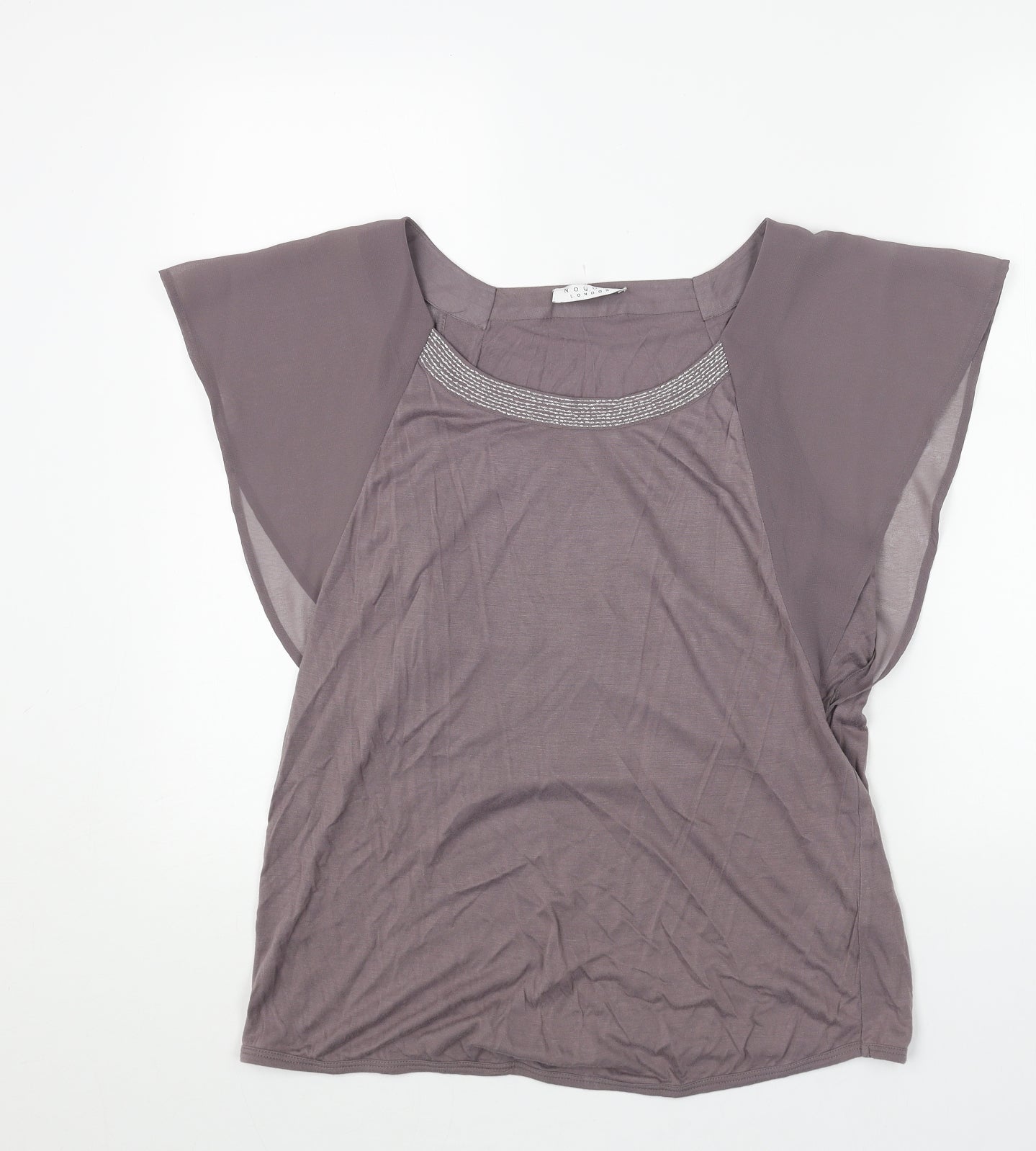 Nougat Womens Purple Polyester Basic Blouse Size 14 Scoop Neck - Chiffon Sleeve