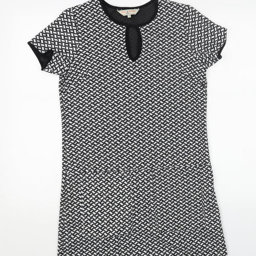 Billie & Blossom Womens Black Geometric Polyester Shift Size 8 Scoop Neck Pullover