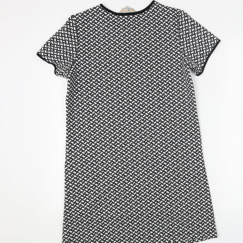 Billie & Blossom Womens Black Geometric Polyester Shift Size 8 Scoop Neck Pullover