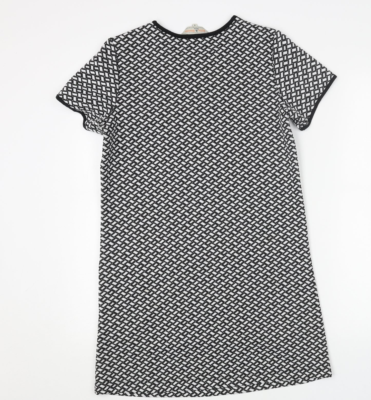 Billie & Blossom Womens Black Geometric Polyester Shift Size 8 Scoop Neck Pullover
