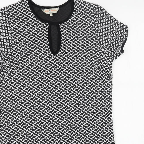 Billie & Blossom Womens Black Geometric Polyester Shift Size 8 Scoop Neck Pullover