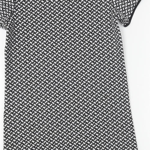 Billie & Blossom Womens Black Geometric Polyester Shift Size 8 Scoop Neck Pullover