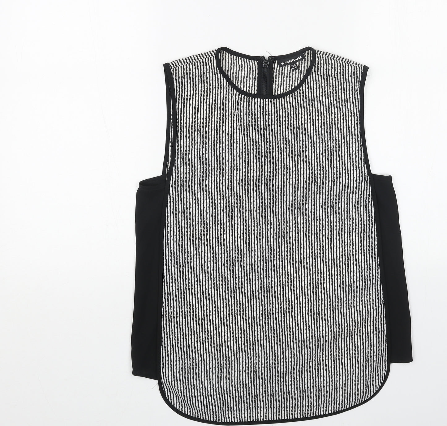 Warehouse Womens White Striped Polyester Basic Tank Size 8 Scoop Neck