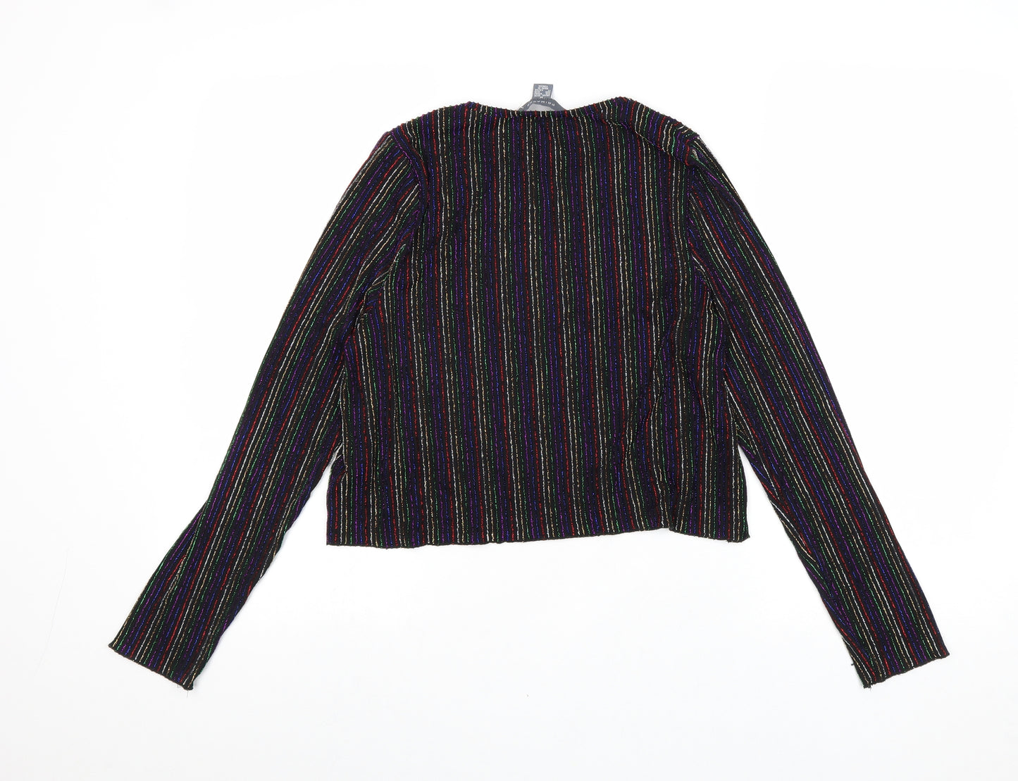 Primark Womens Black Striped Polyester Cropped Blouse Size 12 Scoop Neck