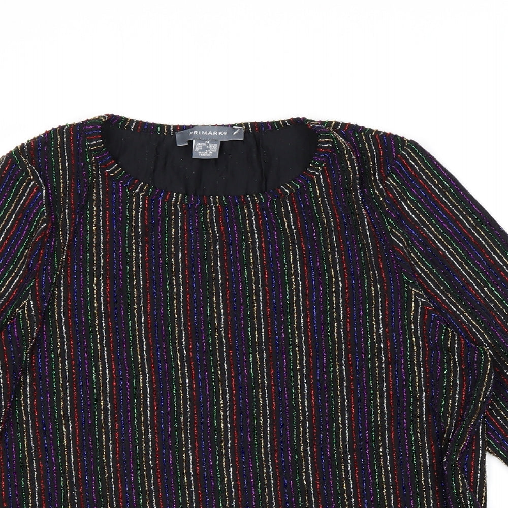 Primark Womens Black Striped Polyester Cropped Blouse Size 12 Scoop Neck