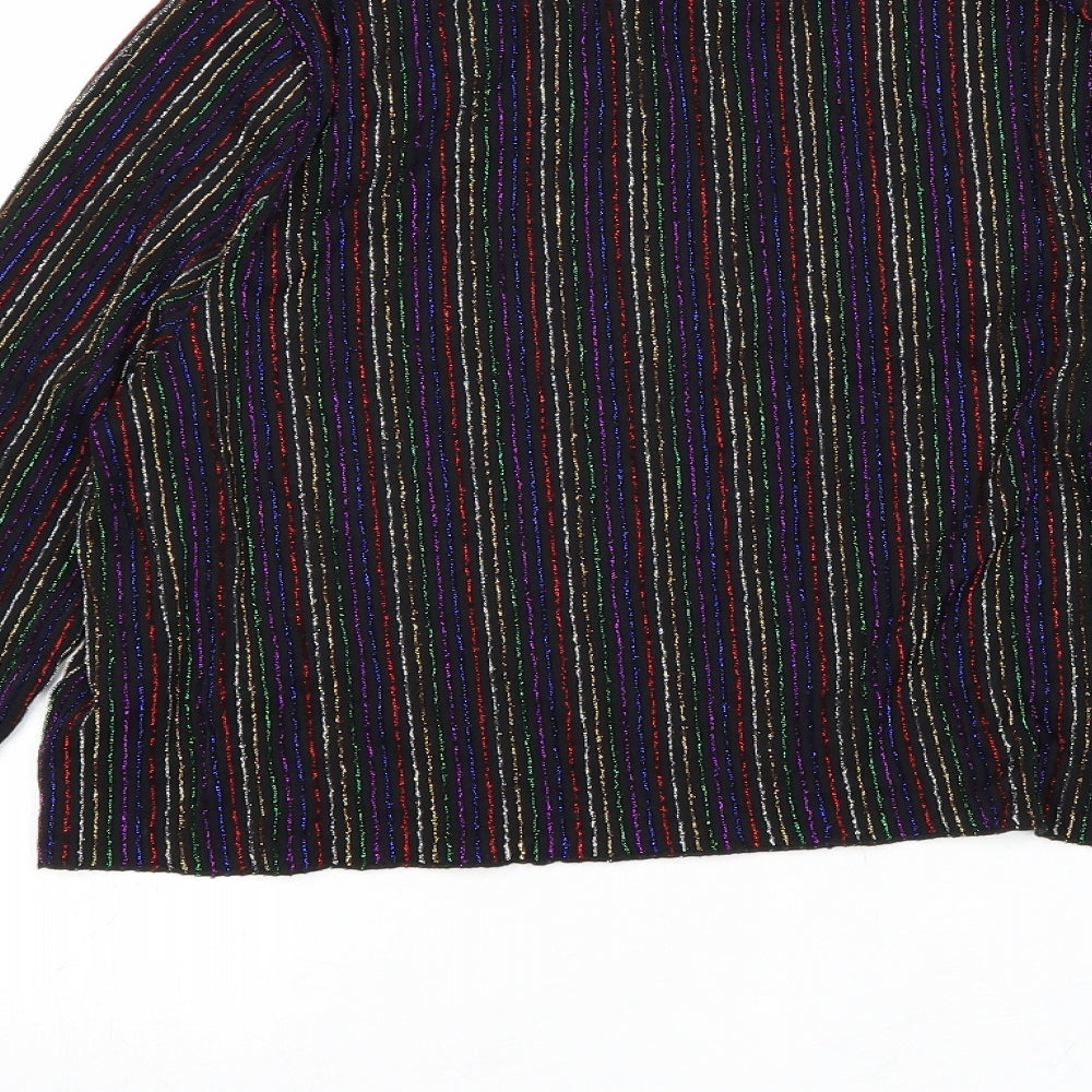 Primark Womens Black Striped Polyester Cropped Blouse Size 12 Scoop Neck