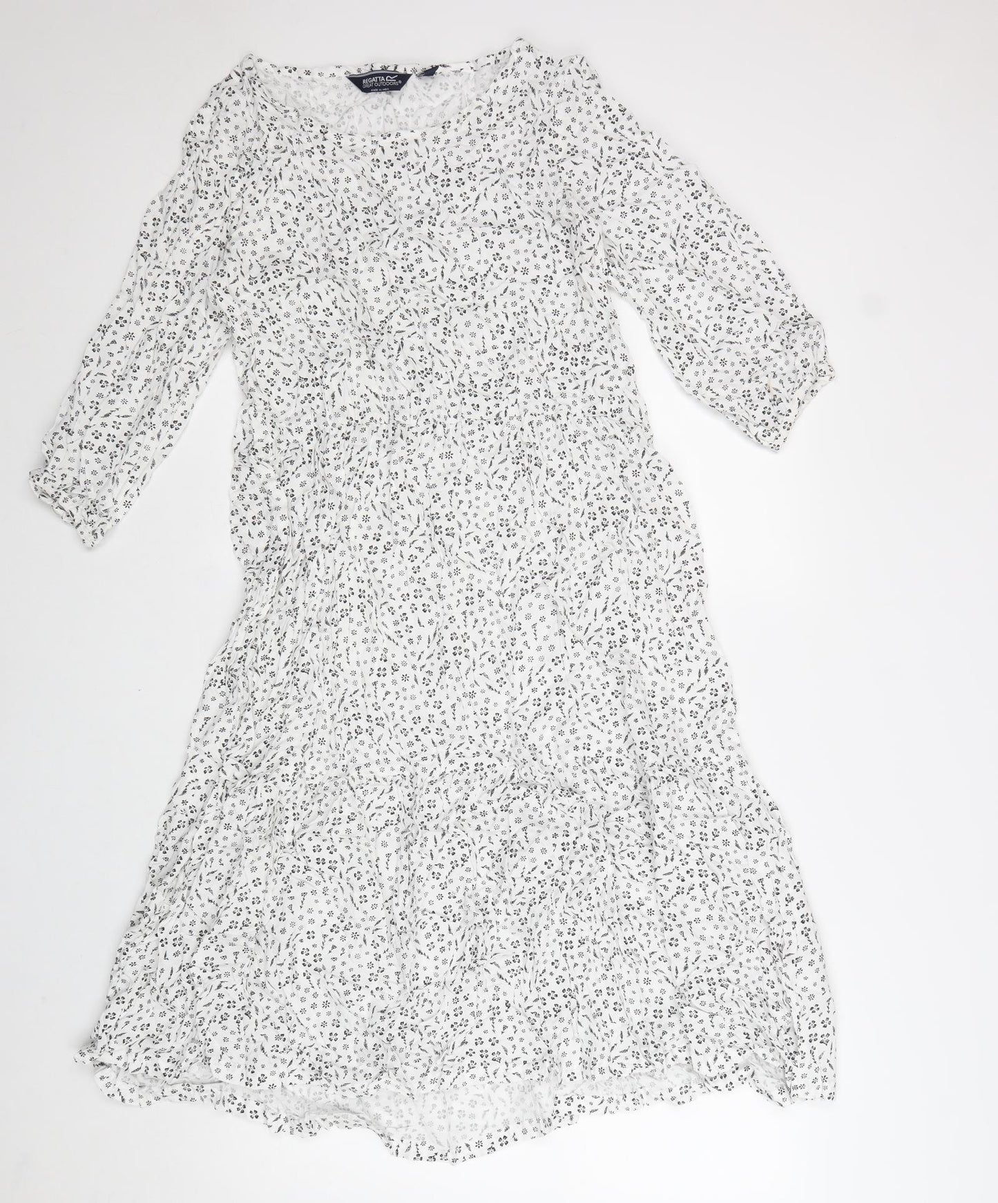 Regatta Womens White Floral Viscose A-Line Size 12 Boat Neck Pullover