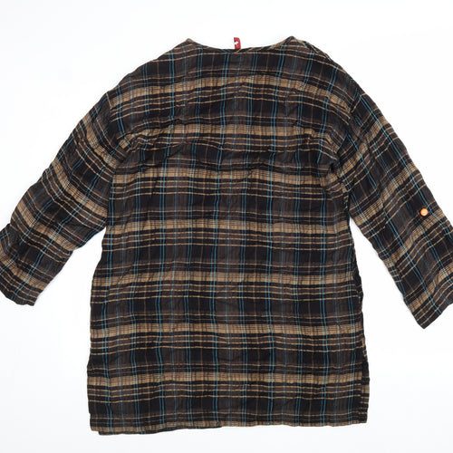 Fransa Womens Brown Plaid Viscose A-Line Size M Round Neck Pullover