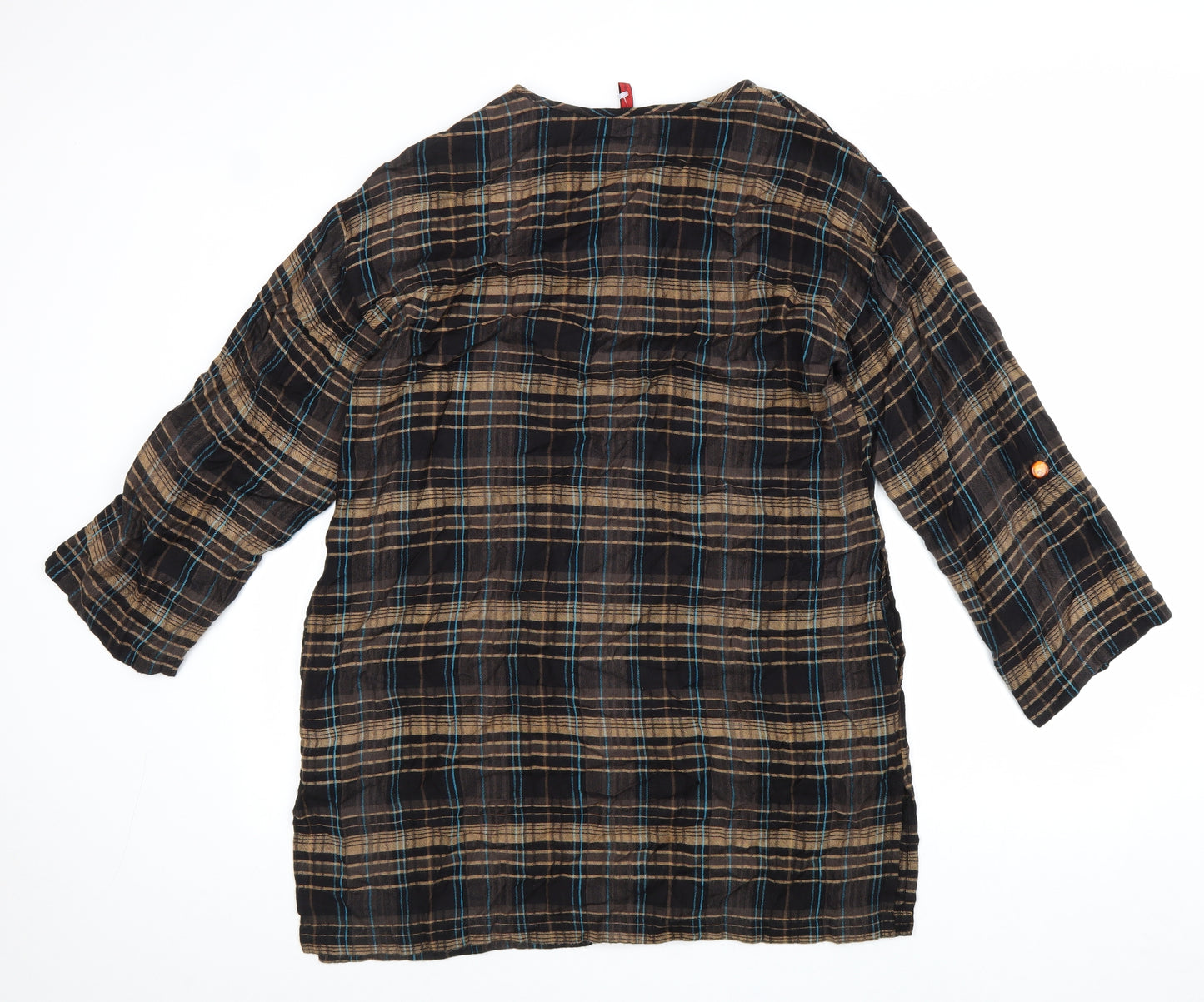 Fransa Womens Brown Plaid Viscose A-Line Size M Round Neck Pullover