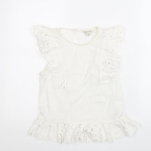 Miss Selfridge Womens White Polyester Basic Tank Size 6 Round Neck - Broderie Anglaise