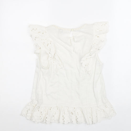 Miss Selfridge Womens White Polyester Basic Tank Size 6 Round Neck - Broderie Anglaise