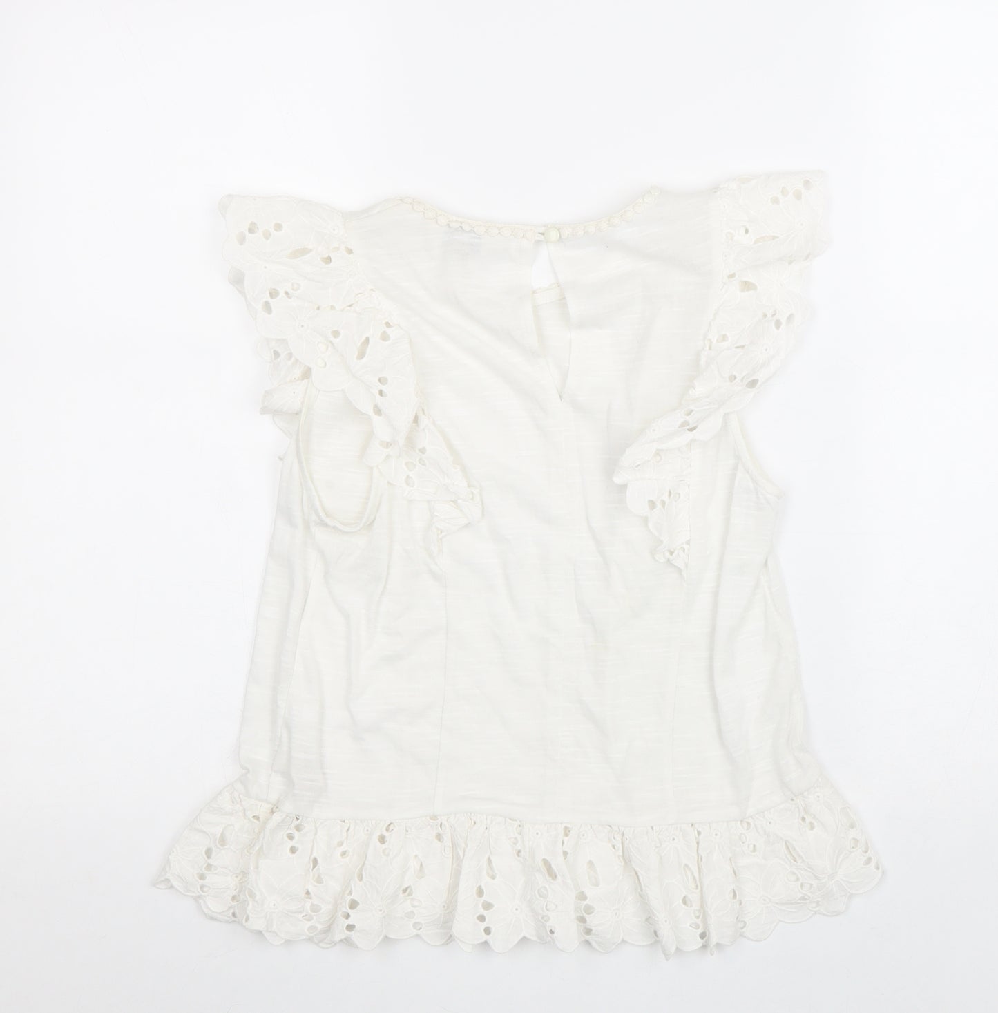 Miss Selfridge Womens White Polyester Basic Tank Size 6 Round Neck - Broderie Anglaise