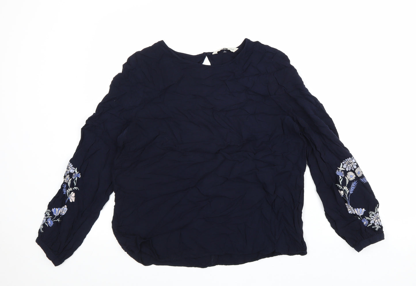 F&F Womens Blue Viscose Basic Blouse Size 14 Round Neck - Flower Detail