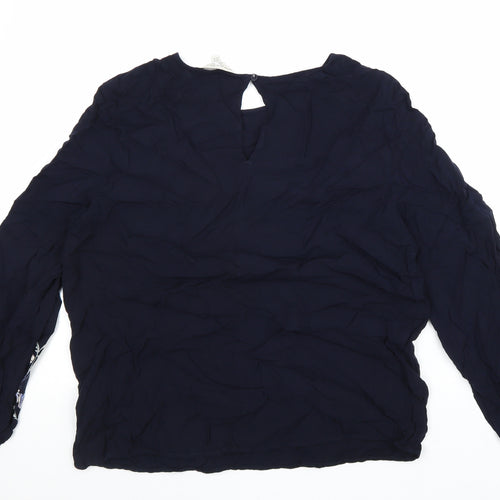 F&F Womens Blue Viscose Basic Blouse Size 14 Round Neck - Flower Detail