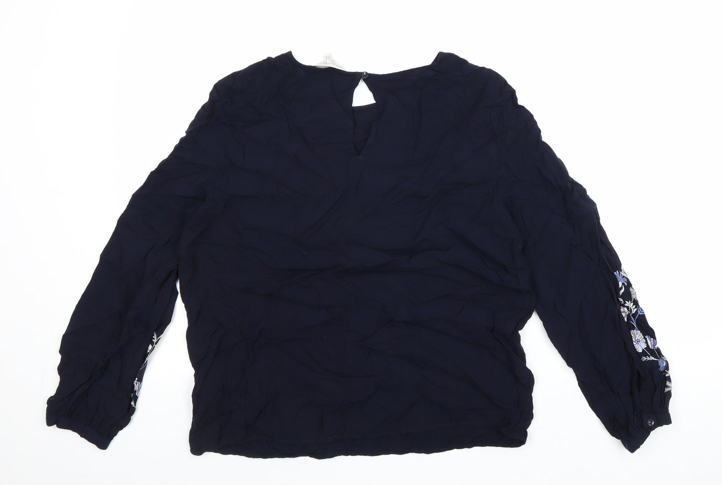 F&F Womens Blue Viscose Basic Blouse Size 14 Round Neck - Flower Detail