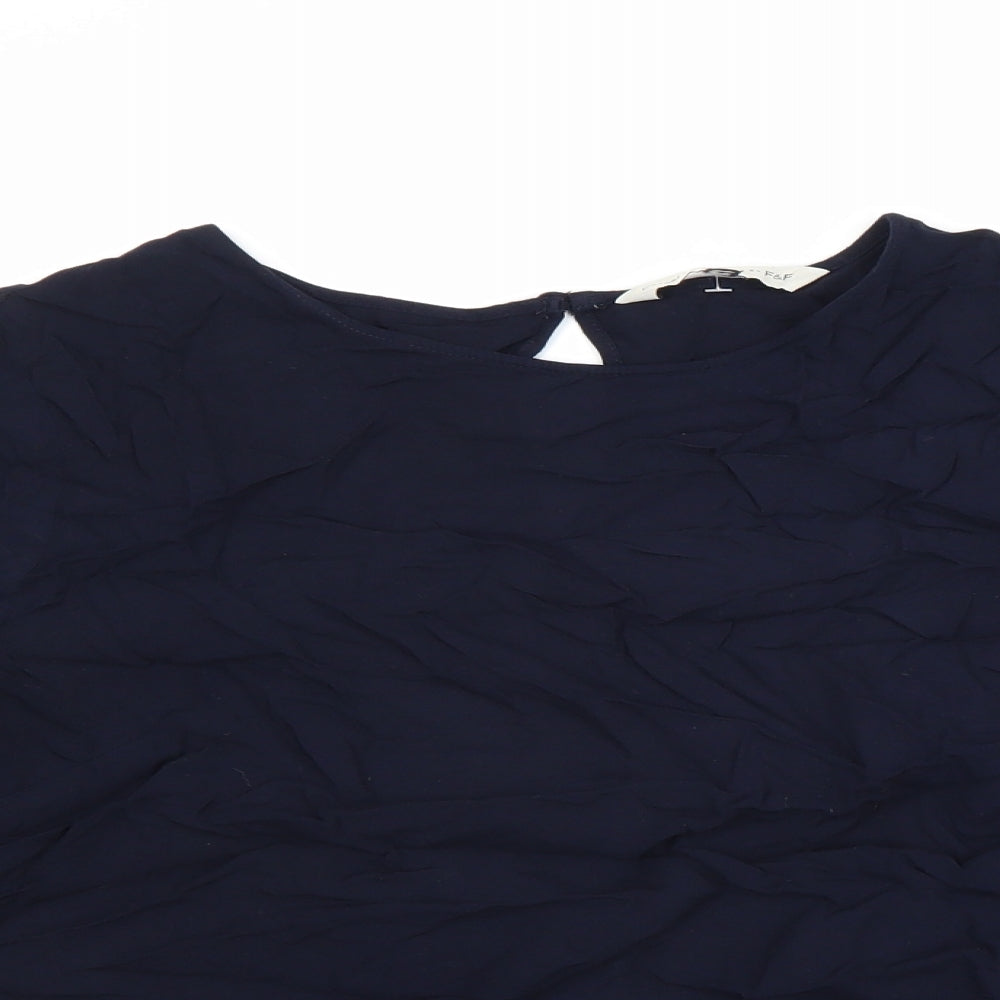 F&F Womens Blue Viscose Basic Blouse Size 14 Round Neck - Flower Detail