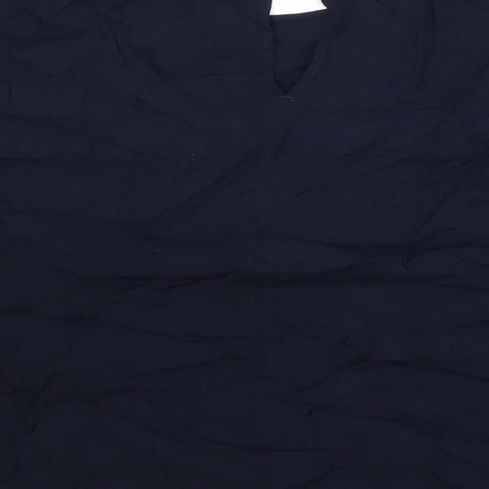 F&F Womens Blue Viscose Basic Blouse Size 14 Round Neck - Flower Detail