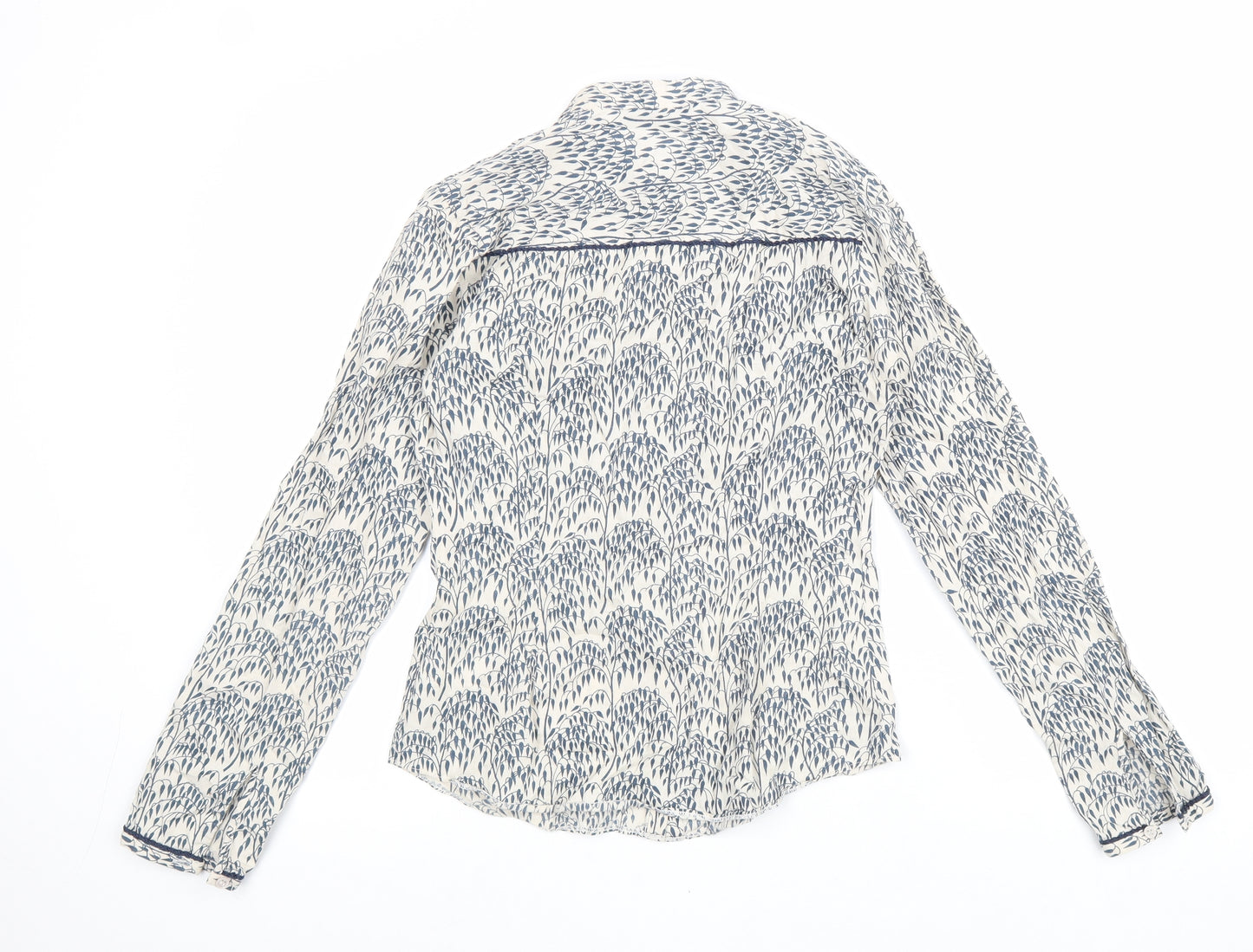 Marks and Spencer Womens White Geometric 100% Cotton Basic Button-Up Size 8 Collared