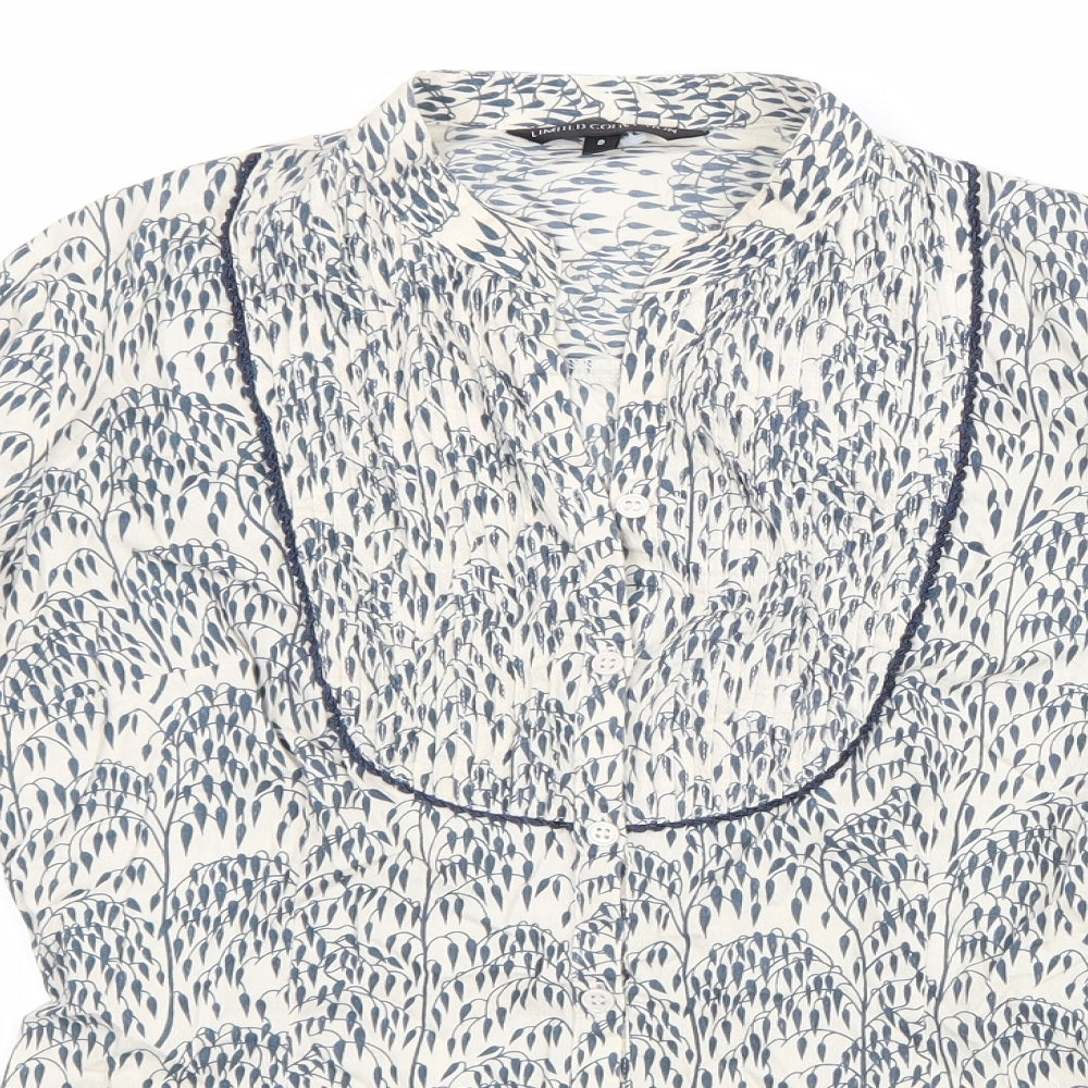 Marks and Spencer Womens White Geometric 100% Cotton Basic Button-Up Size 8 Collared