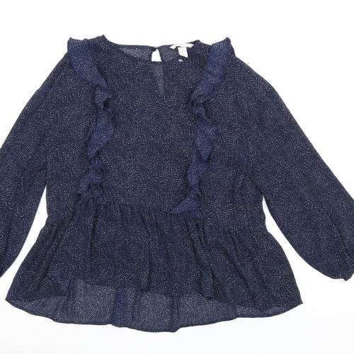 H&M Womens Blue Geometric Polyester Basic Blouse Size 10 Round Neck