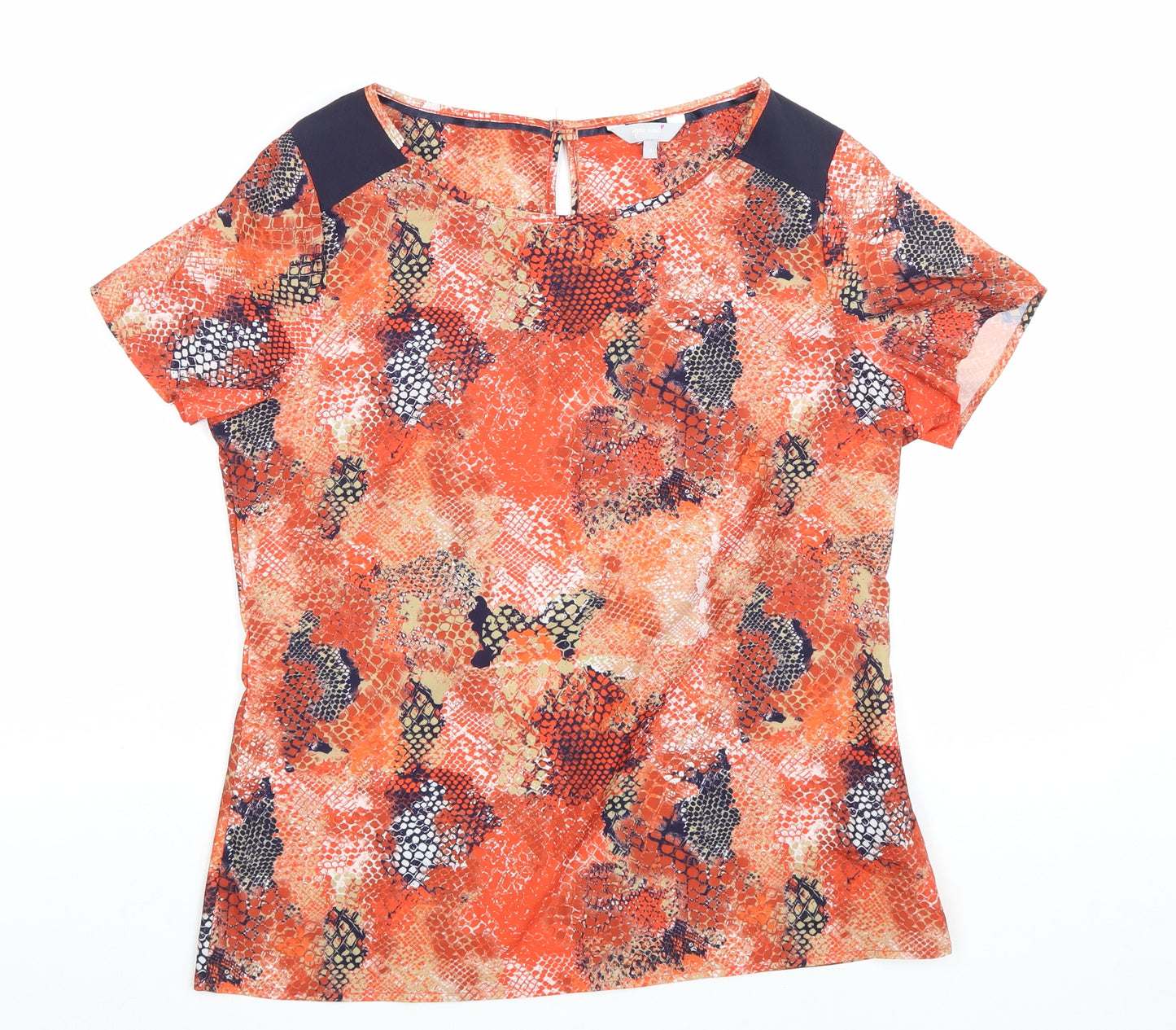 Per Una Womens Red Geometric Polyester Basic T-Shirt Size 12 Round Neck