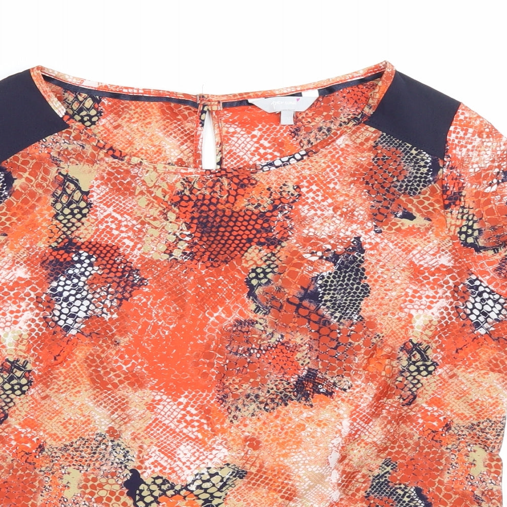 Per Una Womens Red Geometric Polyester Basic T-Shirt Size 12 Round Neck