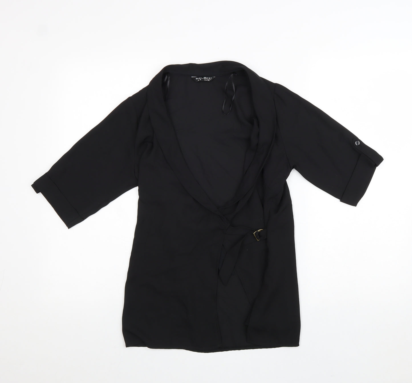 Select Womens Black Polyester Kimono Blouse Size 6 V-Neck