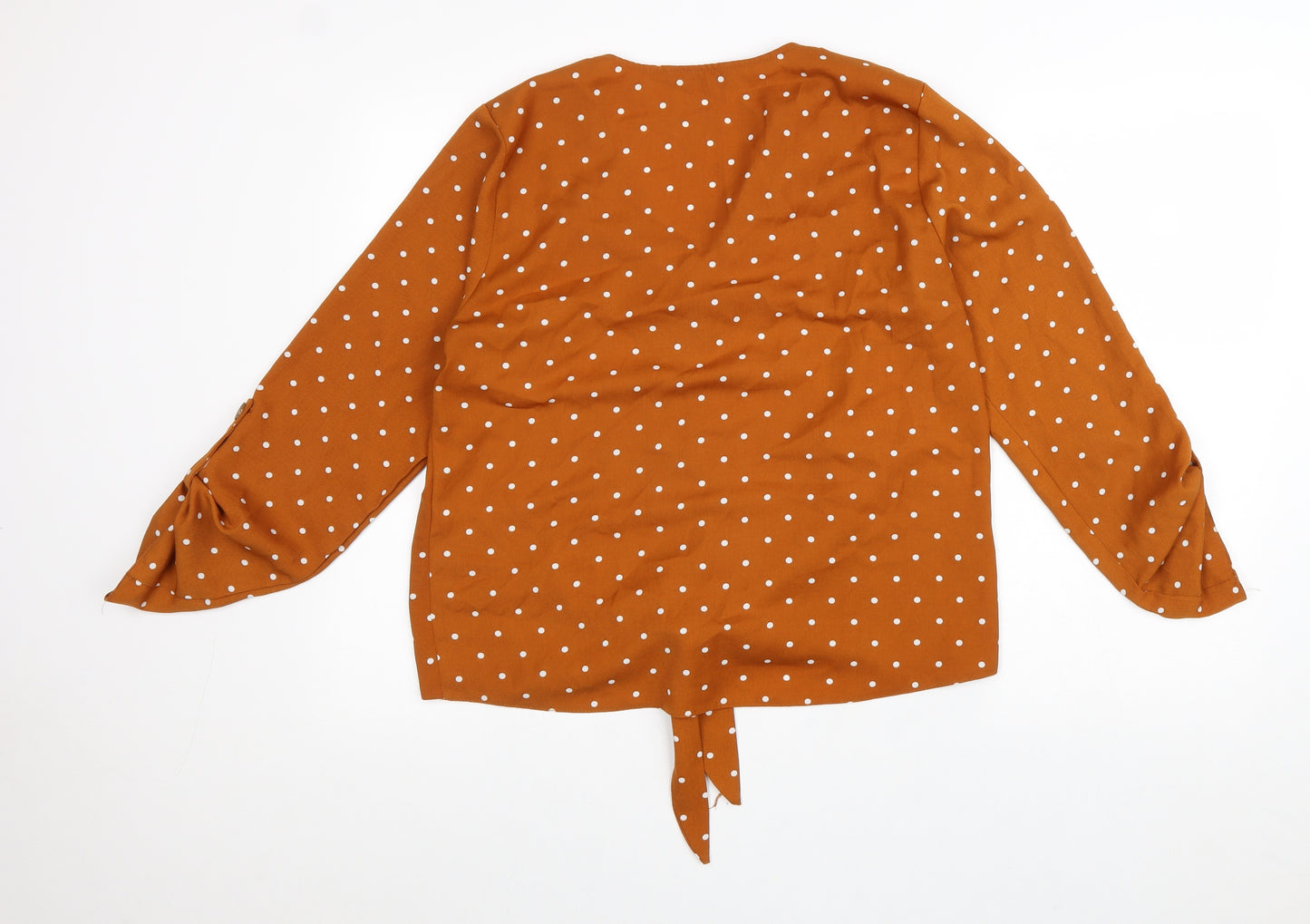 George Womens Brown Polka Dot Polyester Basic Blouse Size 14 V-Neck