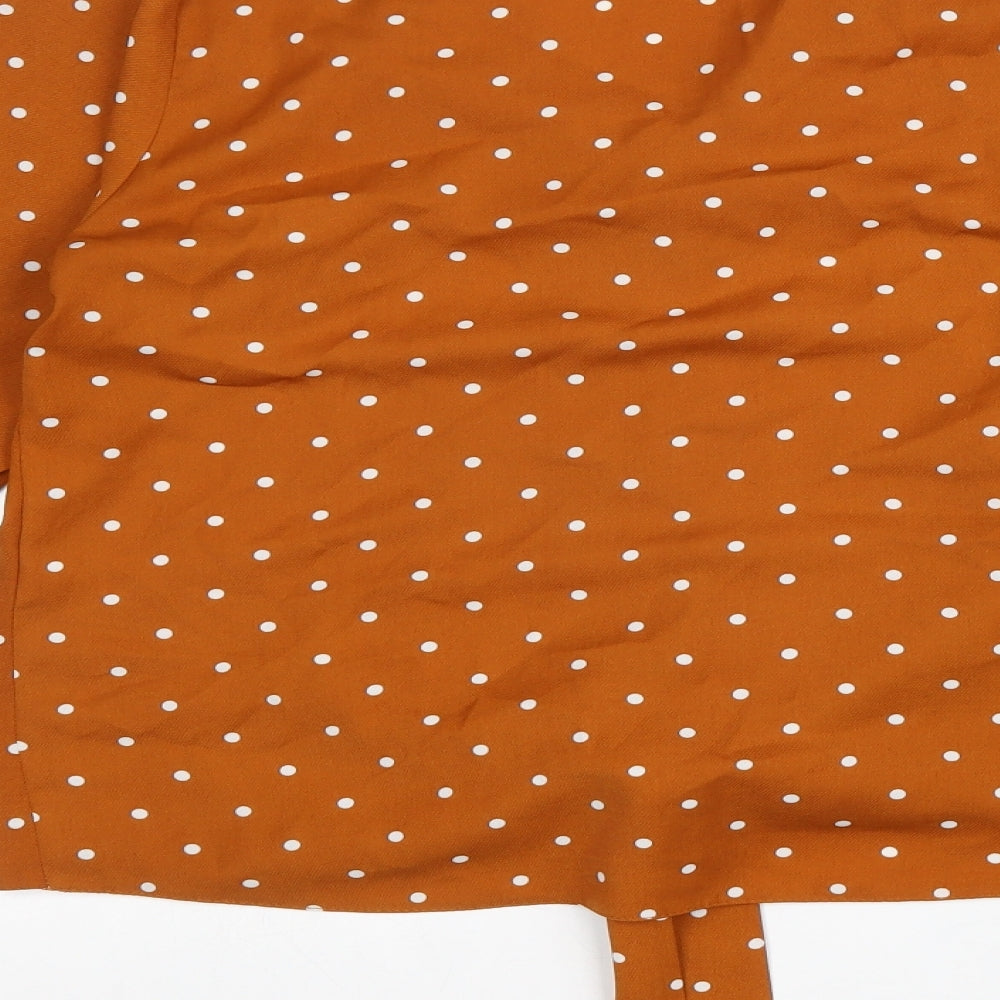 George Womens Brown Polka Dot Polyester Basic Blouse Size 14 V-Neck