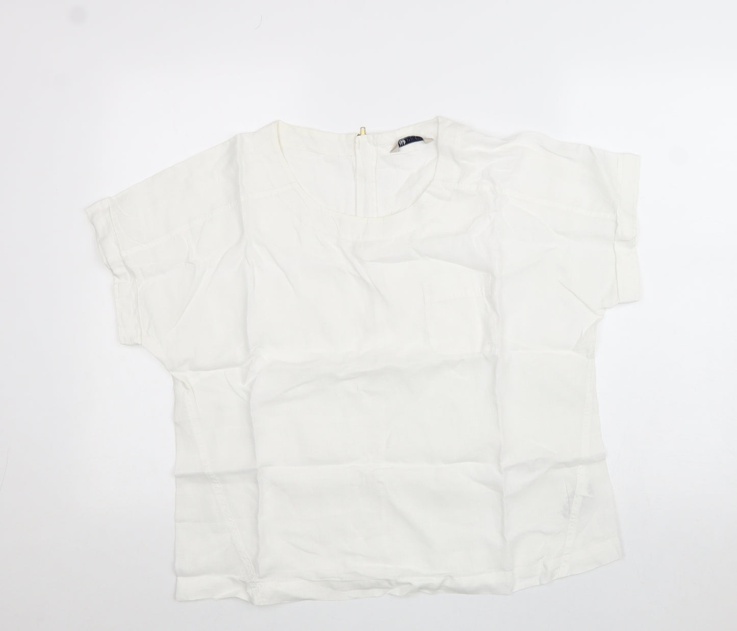 Marks and Spencer Womens White Linen Basic T-Shirt Size 14 Round Neck