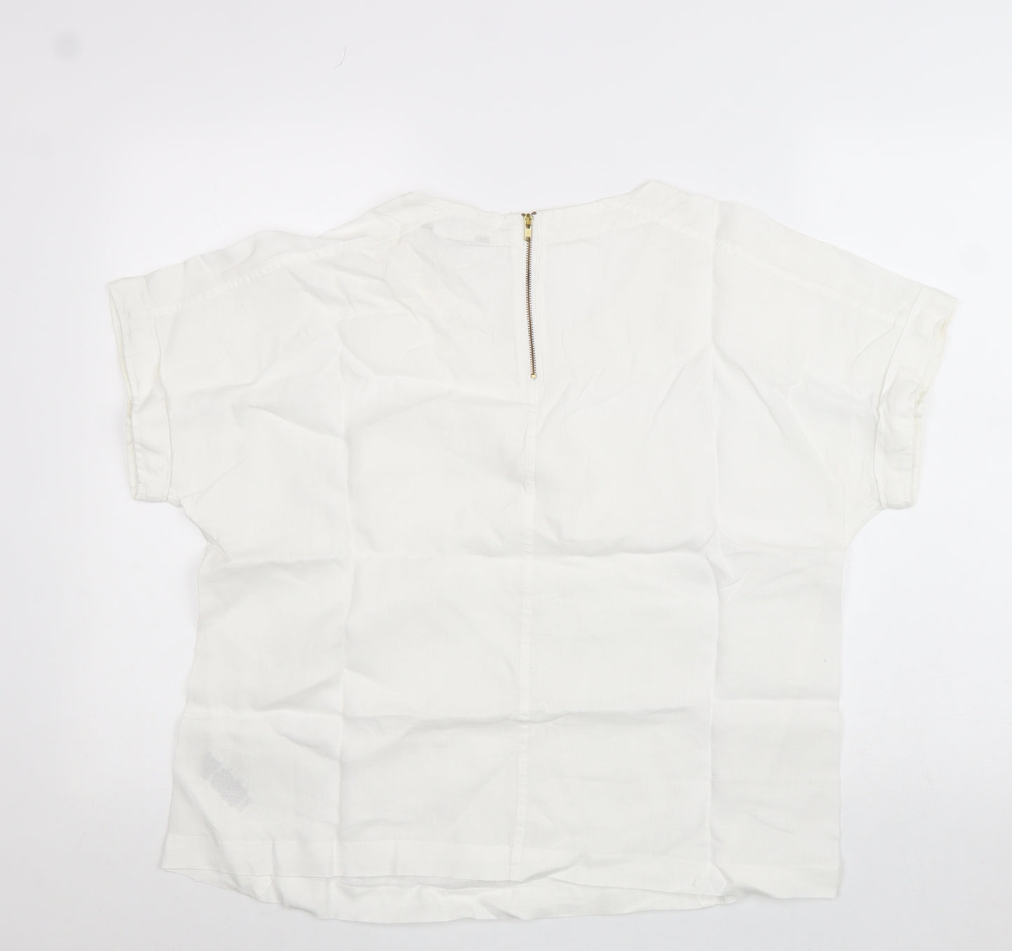 Marks and Spencer Womens White Linen Basic T-Shirt Size 14 Round Neck