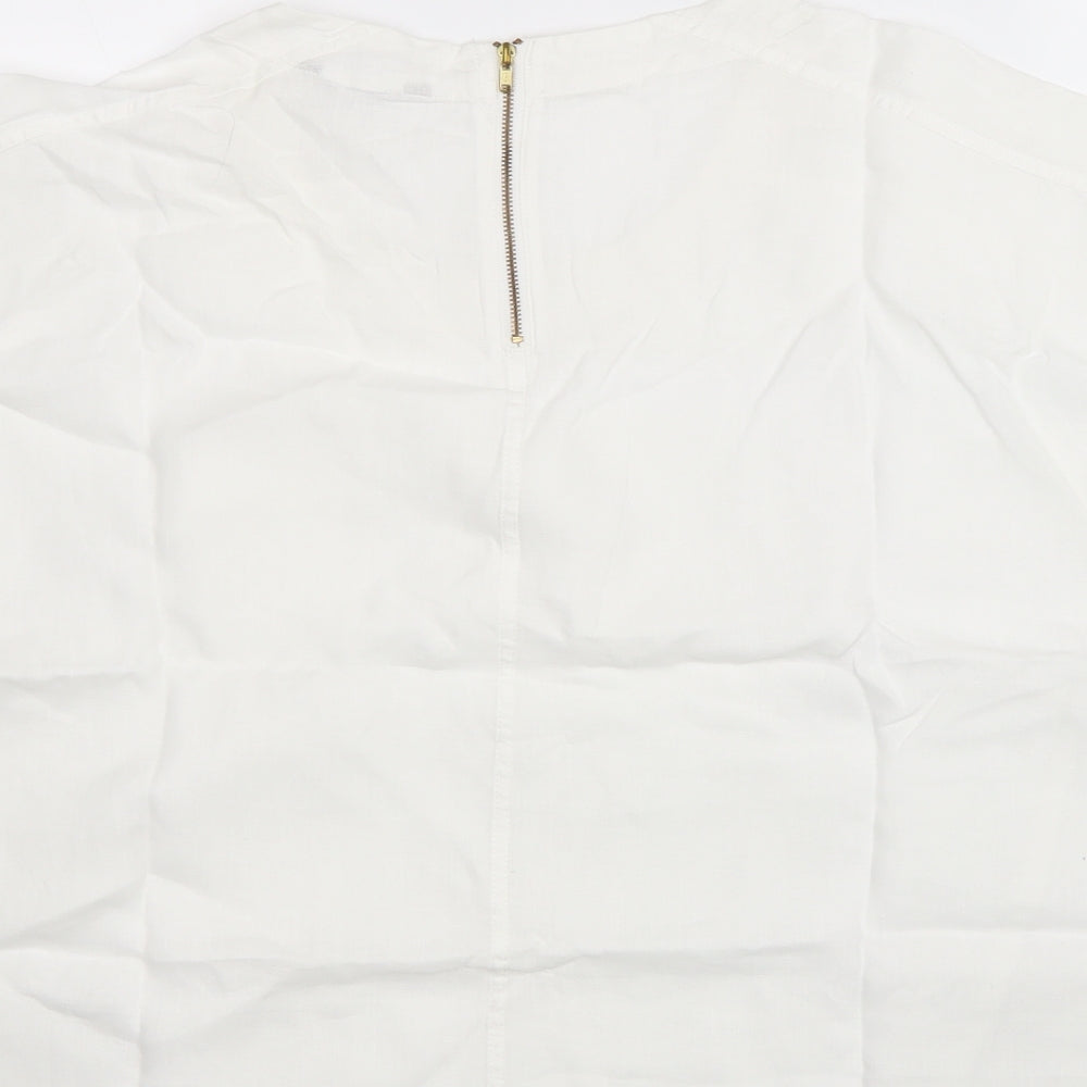 Marks and Spencer Womens White Linen Basic T-Shirt Size 14 Round Neck
